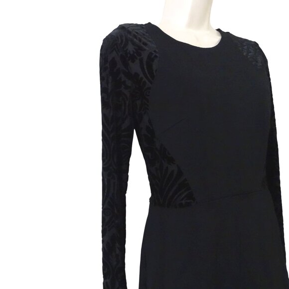 Vintage Cameo Black Long Sleeve Burnout Velvet Detail Fitted Dress Women Size L - Picture 2 of 11